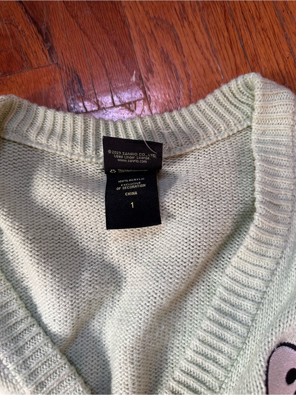 Keroppi Embriodered Button-Front Cardigan Sweater - Light Green - Picture 6 of 10